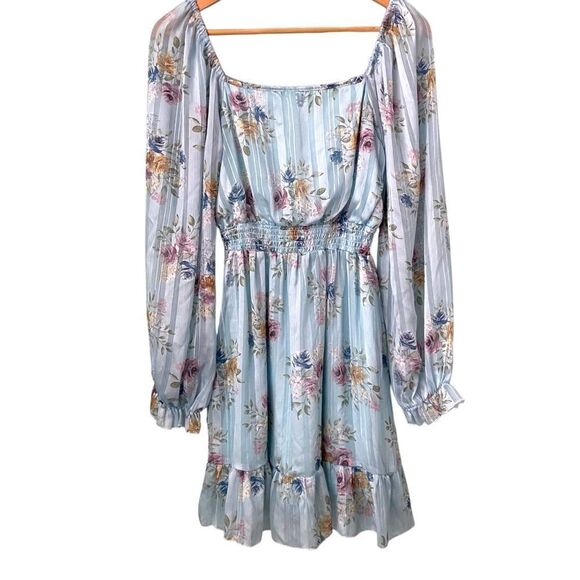 Peach Love California Flowy Floral Long Sleeve Mini Dress in Size Medium - Picture 3 of 12